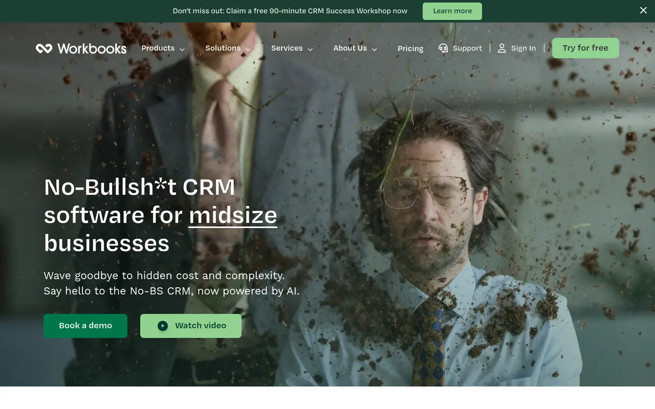 The Workbooks CRM homepage at www.workbooks.com