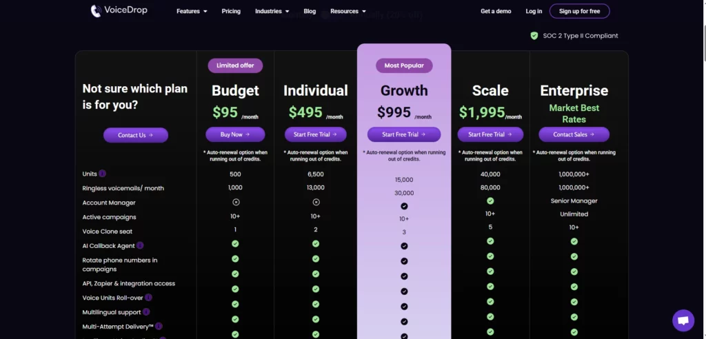 Voicedrop Pricing 1